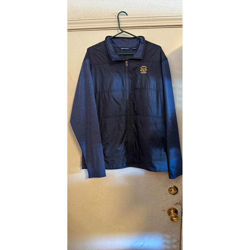 Cutter & Buck Mens XL Blue Black Full-Zip Golf Windbreaker Jacket USGA Logo